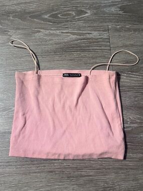Zara Pale Pink Ribbed Spaghetti-Strap Crop Top
